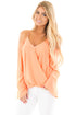 Sexy Salmon Cold Shoulder Overlap V Neck Long Sleeve Top